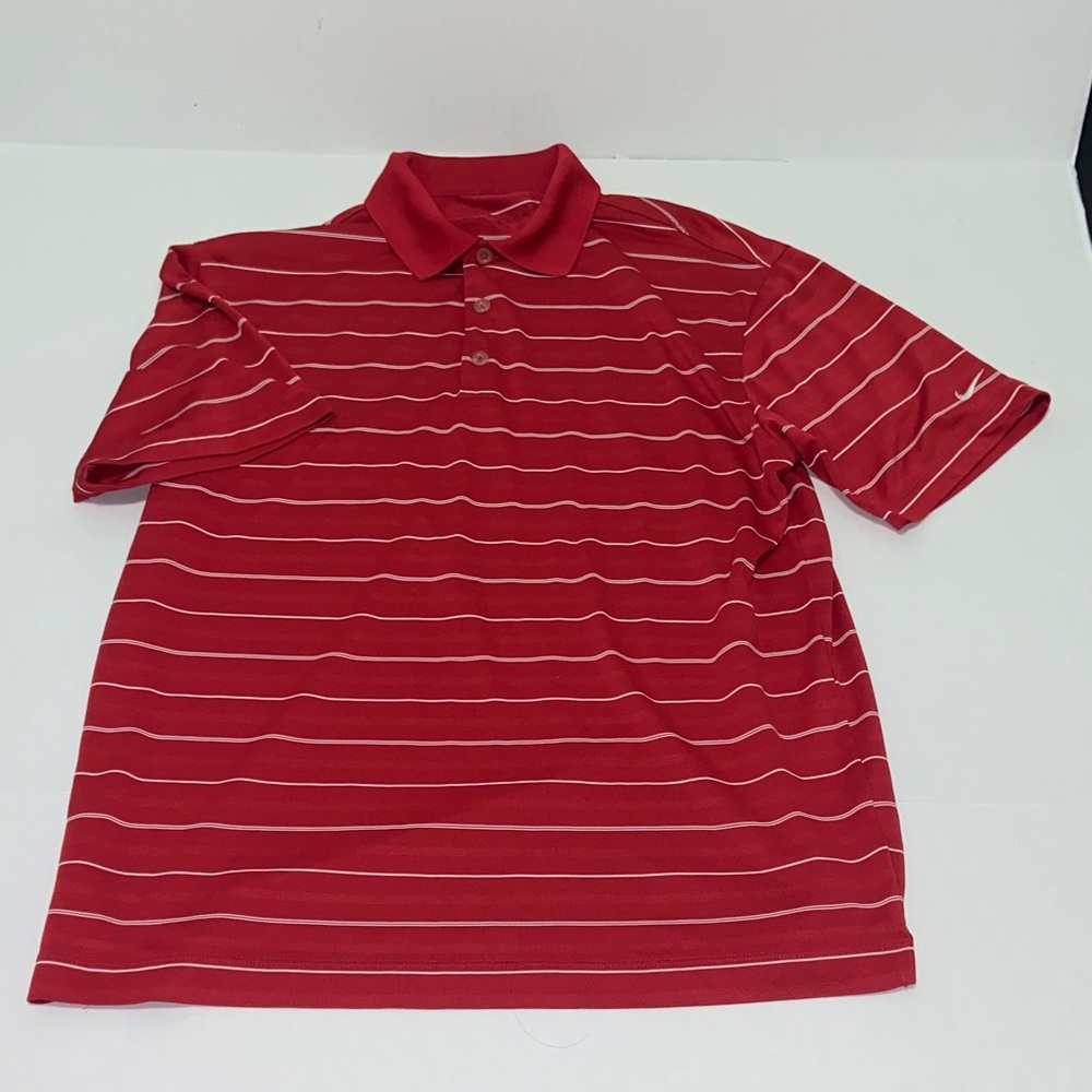 Nike Dri-Fit Men’s Medium Red and White Striped Short Sleeve Polo Shirt